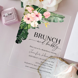 Tropical Floral Brunch and Bubbly Bridal Shower Acrylic Invitations