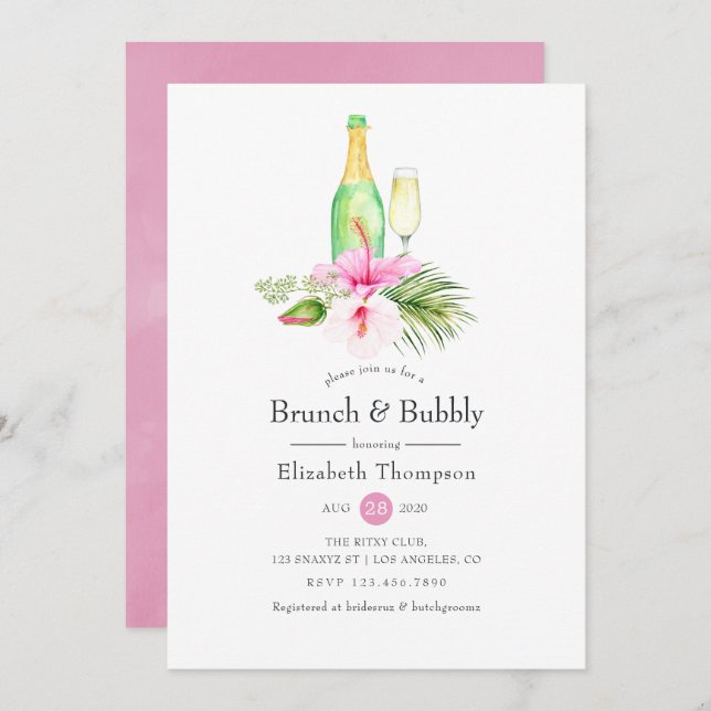 Tropical Floral Brunch and Bubbly Bridal Shower Invitation (Front/Back)