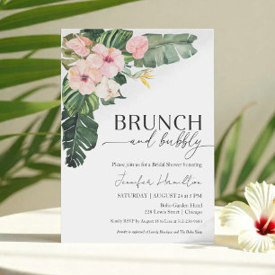 Tropical Floral Brunch and Bubbly Bridal Shower Invitation