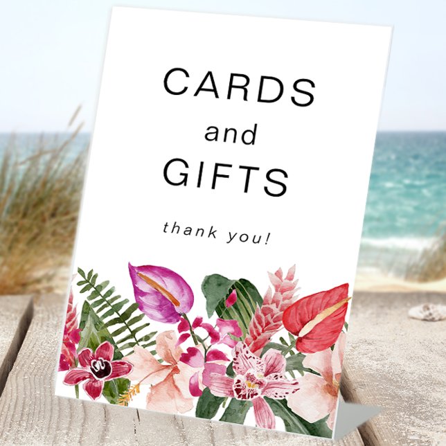 Tropical Floral Cards and Gifts Pedestal Sign (Tropical Floral Cards and Gifts Table Top Pedestal Sign by Painted Paperie
)
