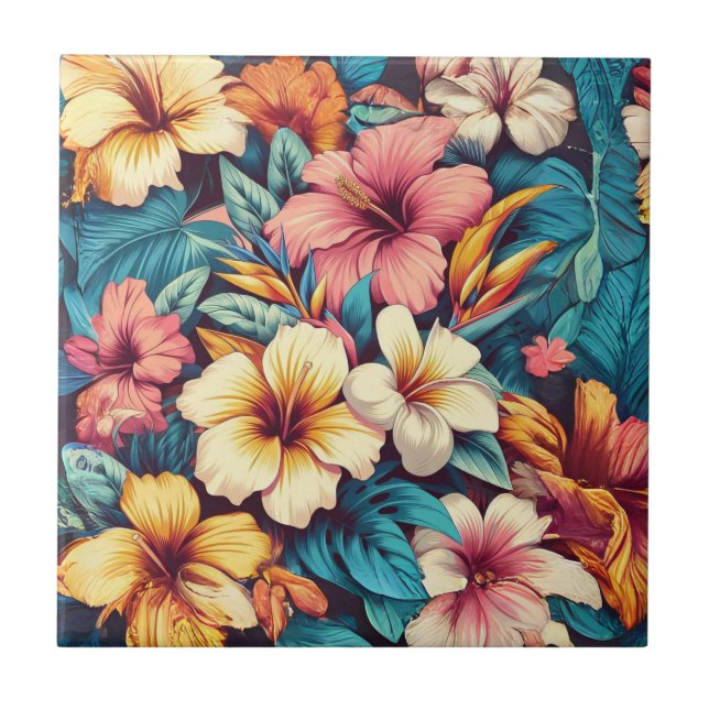 Tropical Floral Ceramic Tile (Front)