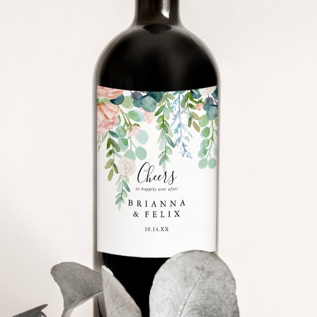 Tropical Floral Cheers Wedding Wine Labels (Creator Uploaded)