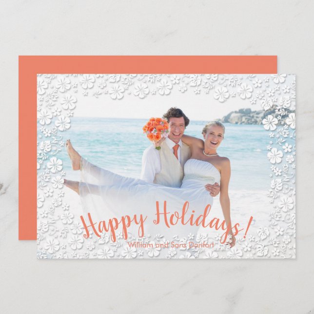 Tropical Floral Christmas Photo Holiday Card (Front/Back)