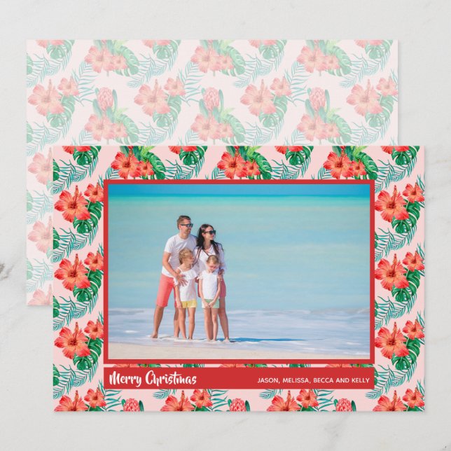 Tropical Floral Christmas Photo Holiday Card (Front/Back)