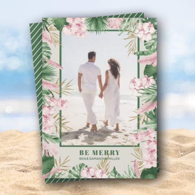 Tropical Floral Christmas Photo Holiday Card (Creator Uploaded)