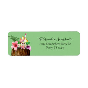 Tropical Floral & Coconut Green Return Addres Return Address Label