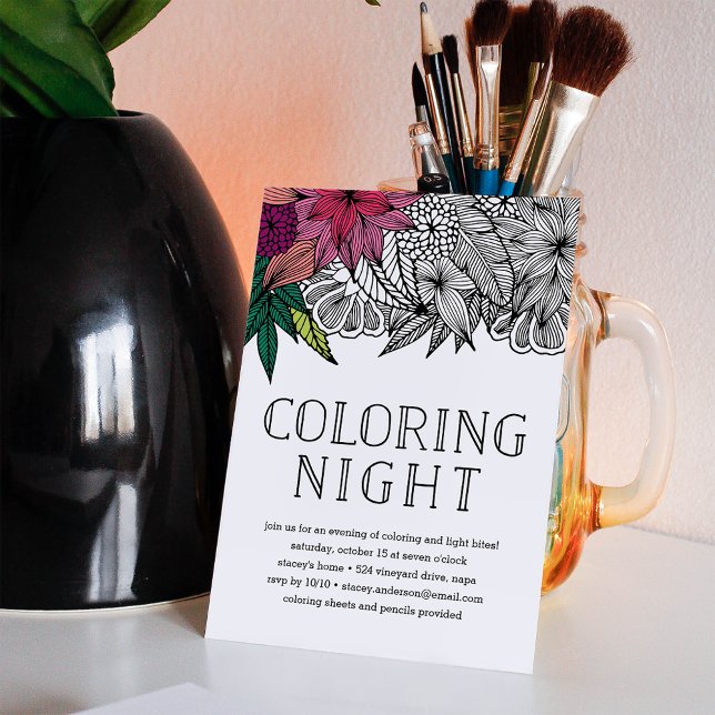 Tropical Floral Colouring Night Invitation (Creator Uploaded)