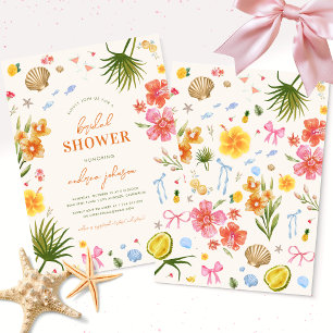 Tropical Floral Coquette Bow Beach Bridal Shower Invitation