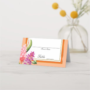 Tropical Floral Coral Orange Table Seat Number Place Card