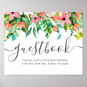 Tropical Floral Custom Wedding Sign Guest Book