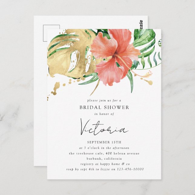 Tropical Floral Destination Wedding Bridal Shower  Postcard (Front/Back)