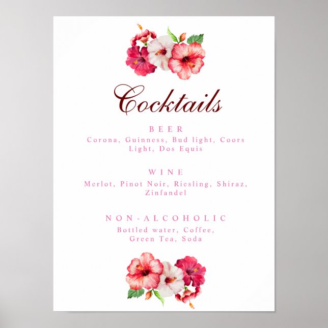 Tropical Floral Drink Menu Poster (Front)