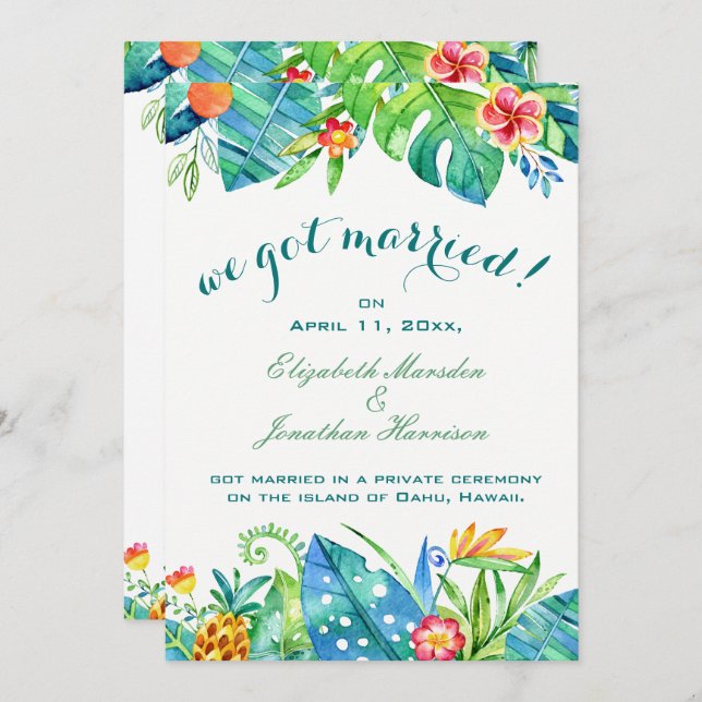 Tropical Floral Elegant We Got Married Reception Invitation (Front/Back)