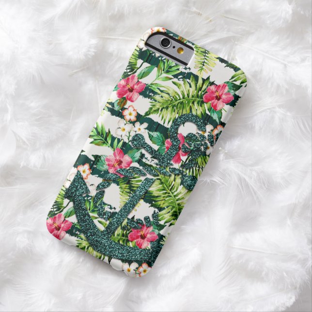 Tropical Floral Faux Glitter Anchor Chic Girly Case-Mate iPhone Case