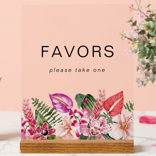 Tropical Floral Favours Acrylic Sign (Tropical Floral Favors Acrylic Sign by Painted Paperie
)