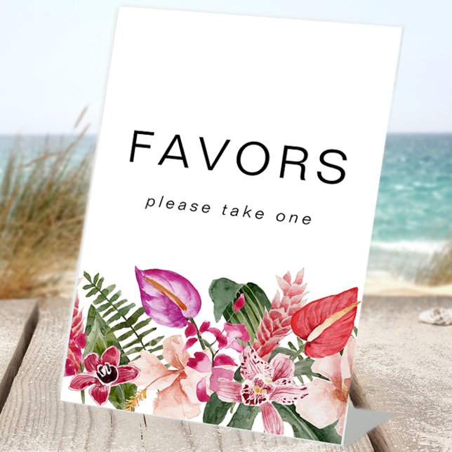 Tropical Floral Favours Pedestal Sign (Elegant Tropical Floral Favors Pedestal Sign by Painted Paperie
)