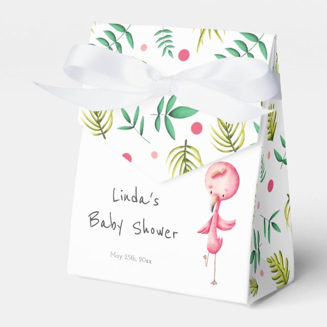 Tropical Floral Flamingo Baby Shower Personalised Favour Box (Front Side)