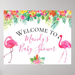Tropical Floral Flamingo Baby Shower Sign