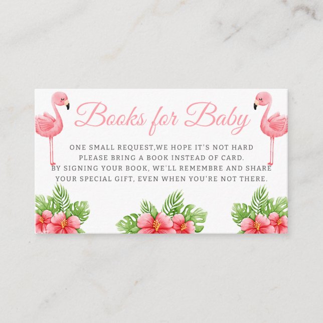 Tropical Floral Flamingo books for baby shower  Enclosure Card (Front)
