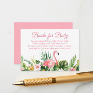 Tropical Floral Flamingo Books For Baby Shower Enclosure Card