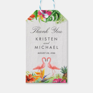 Tropical Floral Flamingo Couple Luau Thank You Gift Tags