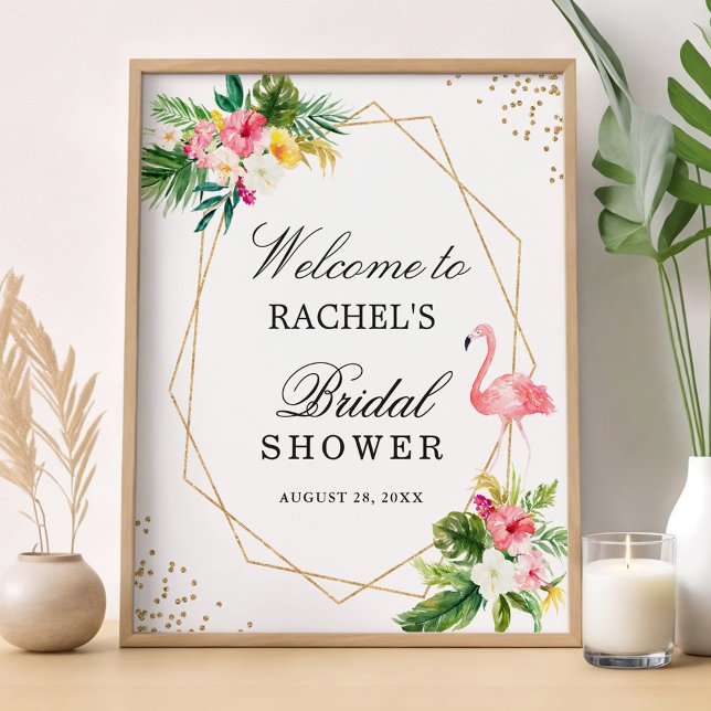 Tropical Floral Flamingo Gold Bridal Shower Sign (Creator Uploaded)