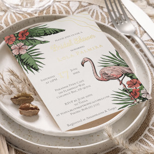 Tropical Floral Flamingo Ivory Bridal Shower Gold