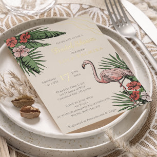 Tropical Floral Flamingo Ivory Bridal Shower Gold