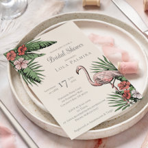 Tropical Floral Flamingo Ivory Bridal Shower
