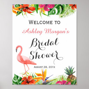 Tropical Floral Flamingo Luau Bridal Shower Sign
