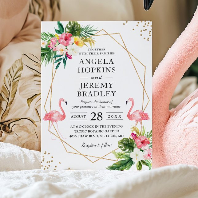 Tropical Floral Flamingo Summer Luau Wedding Invitation (Creator Uploaded)