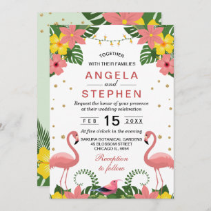 Tropical Floral Flamingo Summer Wedding Invitation
