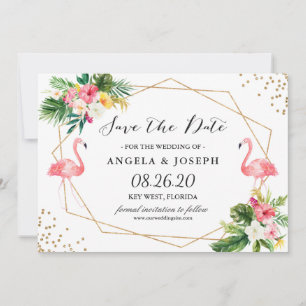 Tropical Floral Flamingos Summer Save the Date