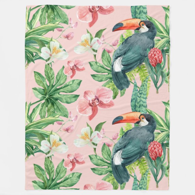 Tropical Floral Fleece Blanket (Front)