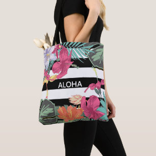 Tropical Floral Flowers Leaves Chic Botanical Tote Bag