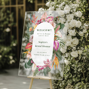 Tropical Floral Frame Bridal Shower Welcome Acrylic Sign