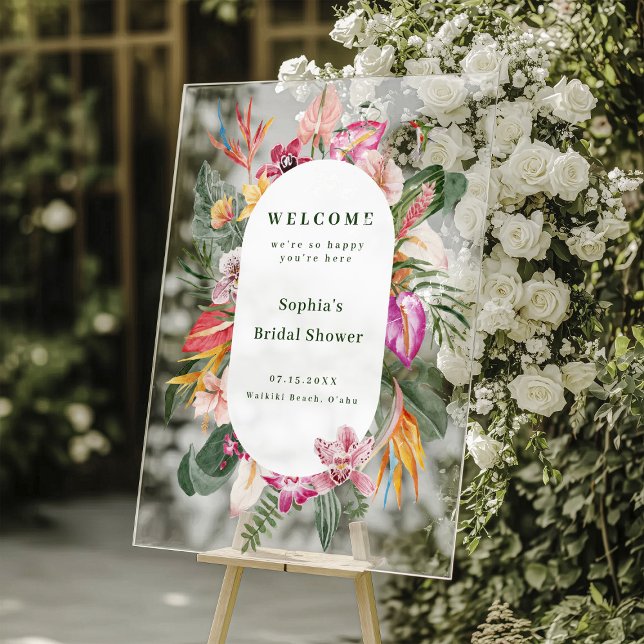 Tropical Floral Frame Bridal Shower Welcome Acrylic Sign (Creator Uploaded)
