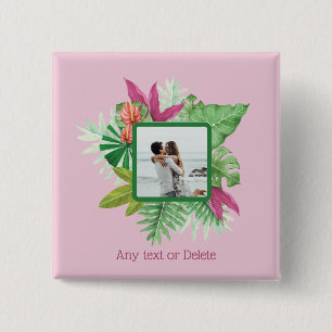 Tropical Floral Frame Custom Photo and Text 15 Cm Square Badge