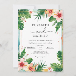 Tropical Floral Frame Paradise Wedding Invitation