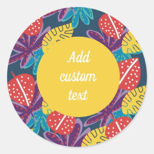 Tropical floral fun colourful classic round sticker
