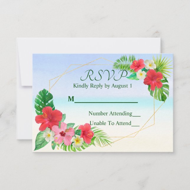 Tropical Floral Geometric Wedding RSVP (Front)