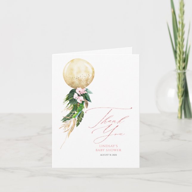 Tropical Floral Gold Balloon Garland Thank You Card (Front)