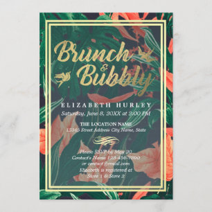 Tropical Floral Gold Frame Hawaiian Bridal Shower Invitation