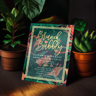 Tropical Floral Gold Frame Hawaiian Bridal Shower Invitation