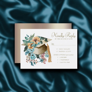 Tropical Floral Graduation Hat and Tassel Party RSVP Card