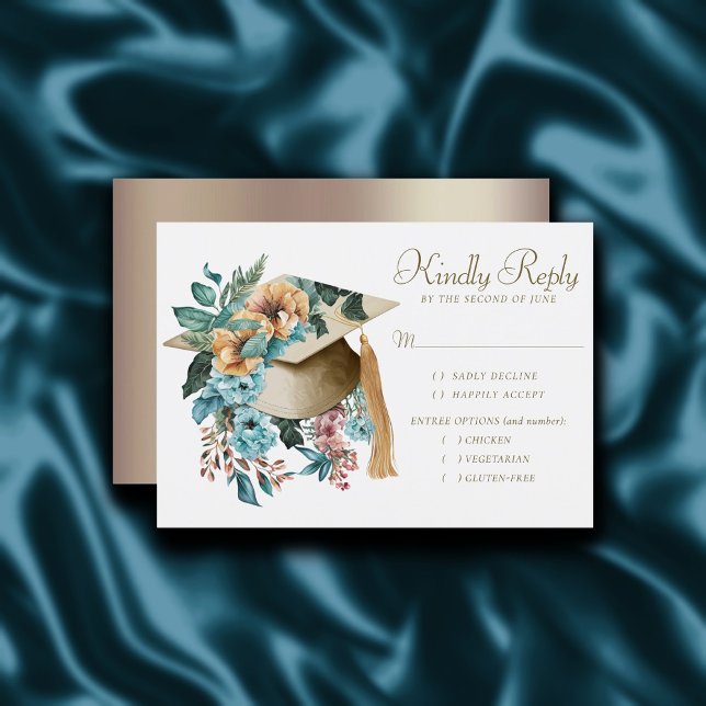 Tropical Floral Graduation Hat and Tassel Party RSVP Card (Creator Uploaded)