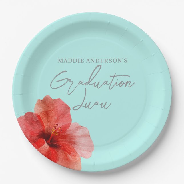 Tropical Floral Graduation Luau Party Paper Plate (Front)