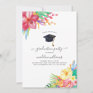 Tropical Floral Graduation Party Invitation