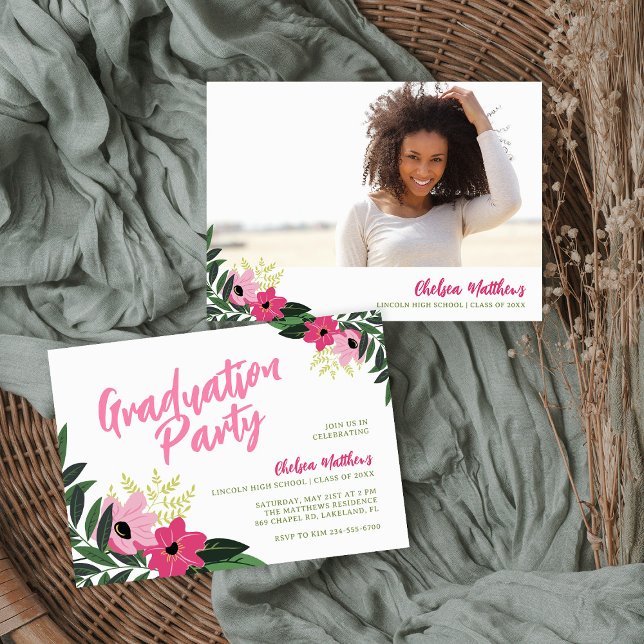 Tropical Floral Graduation Photo Invitation (Creator Uploaded)