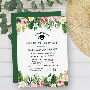 Tropical Floral Green Graduation Party Invitation